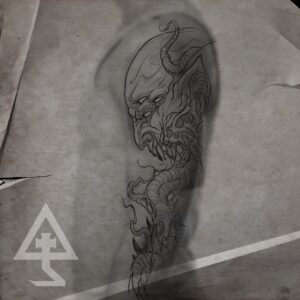 flash tattoo tatouage sombre dark démon satan tentacule diable